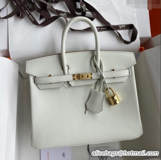 Reasonable Price Hermes Birkin 30cm Bag in Original Swift Leather H30 Glacier White/Gold 2024 (Full Handmade)