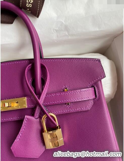 Good Looking Hermes Birkin 30cm Bag in Original Swift Leather H30 Anemones Purple/Gold 2024 (Full Handmade)