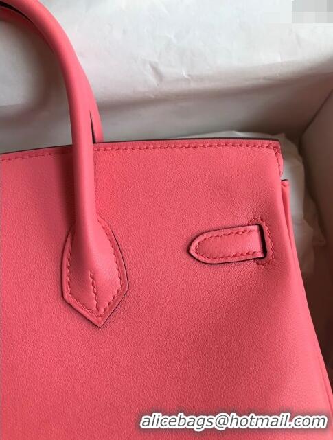 Discount Hermes Birkin 30cm Bag in Original Swift Leather H30 Lipstick Pink/Silver 2024 (Full Handmade)