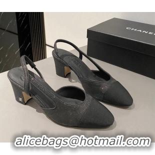 Best Price Chanel Glitter & Grosgrain Slingbacks Pumps 6.5cm G31318 Black 423120