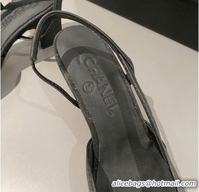 Best Price Chanel Glitter & Grosgrain Slingbacks Pumps 6.5cm G31318 Black 423120