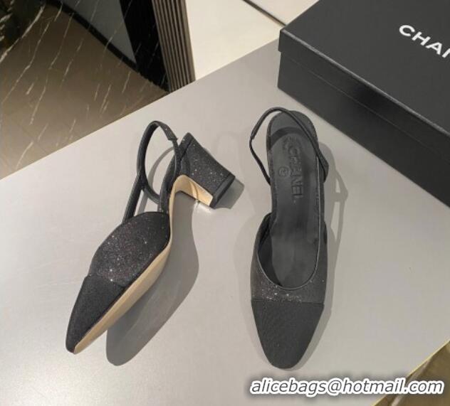 Best Price Chanel Glitter & Grosgrain Slingbacks Pumps 6.5cm G31318 Black 423120