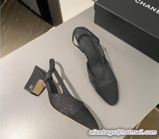 Best Price Chanel Glitter & Grosgrain Slingbacks Pumps 6.5cm G31318 Black 423120