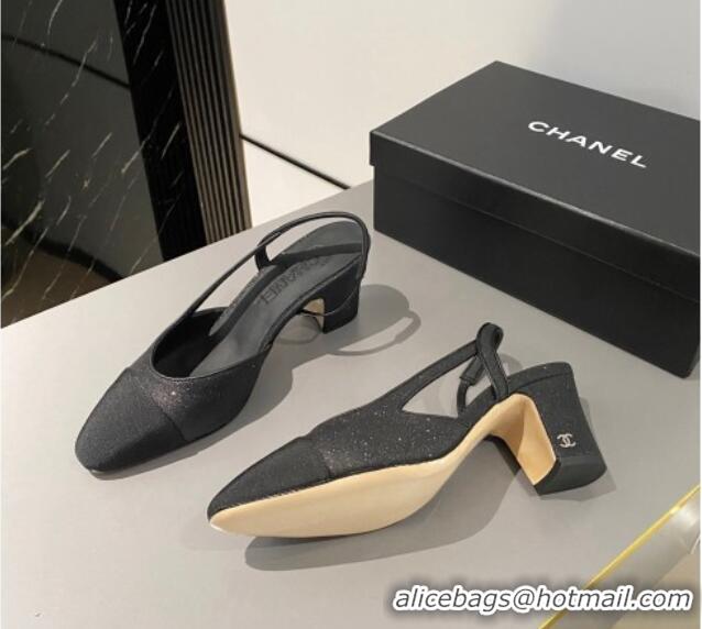 Best Price Chanel Glitter & Grosgrain Slingbacks Pumps 6.5cm G31318 Black 423120