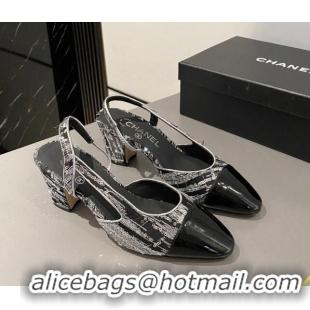 Most Popular Chanel Sequins & Patent Calfskin Slingbacks Pumps 6.5cm G31318 Black 423117