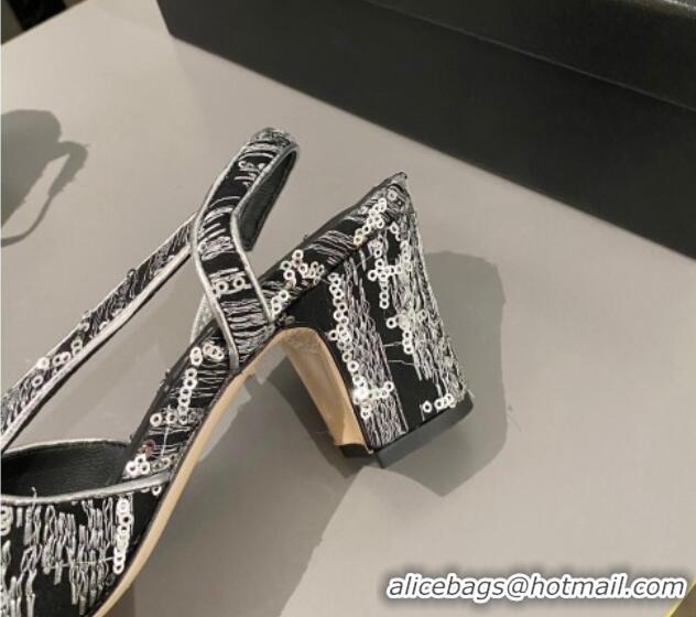 Most Popular Chanel Sequins & Patent Calfskin Slingbacks Pumps 6.5cm G31318 Black 423117