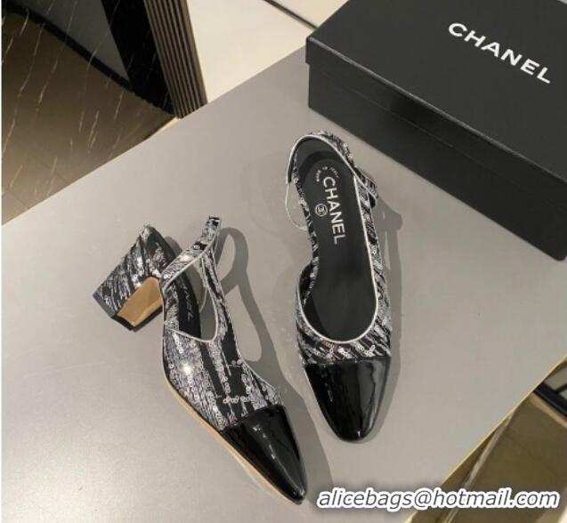 Most Popular Chanel Sequins & Patent Calfskin Slingbacks Pumps 6.5cm G31318 Black 423117