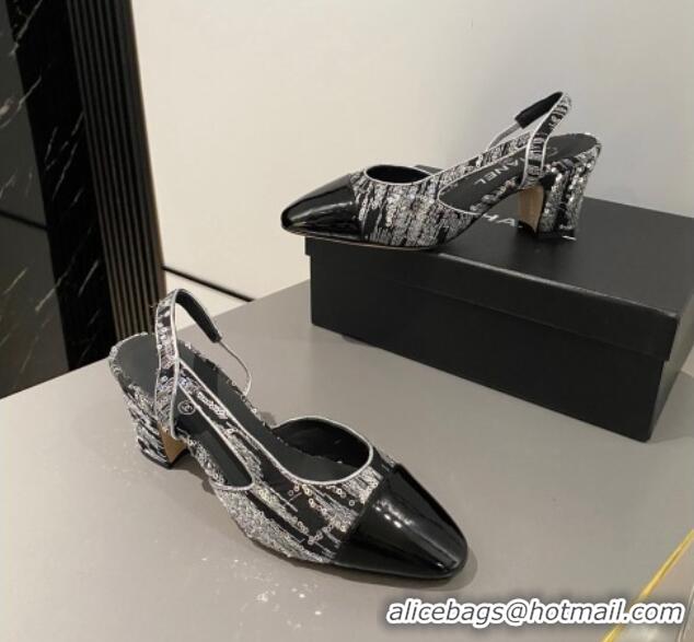 Most Popular Chanel Sequins & Patent Calfskin Slingbacks Pumps 6.5cm G31318 Black 423117