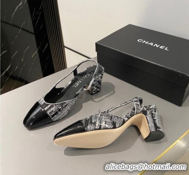 Most Popular Chanel Sequins & Patent Calfskin Slingbacks Pumps 6.5cm G31318 Black 423117