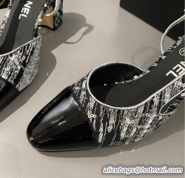 Most Popular Chanel Sequins & Patent Calfskin Slingbacks Pumps 6.5cm G31318 Black 423117