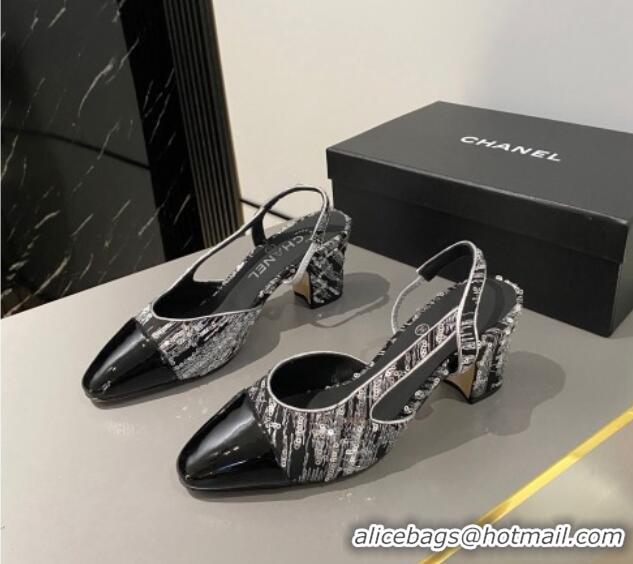 Most Popular Chanel Sequins & Patent Calfskin Slingbacks Pumps 6.5cm G31318 Black 423117