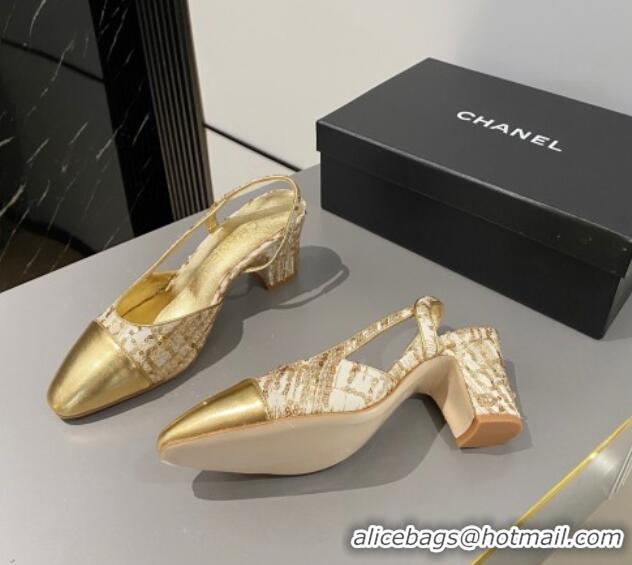 Popular Style Chanel Sequins & Calfskin Slingbacks Pumps 6.5cm G31318 Gold 423127