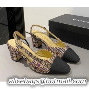 Generous Chanel Tweed & Grosgrain Slingbacks Pumps 6.5cm G31318 Black/Other 423130