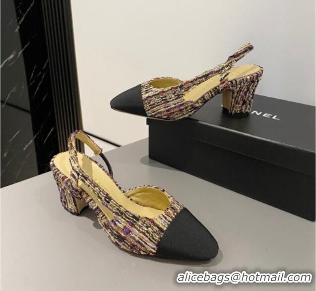 Generous Chanel Tweed & Grosgrain Slingbacks Pumps 6.5cm G31318 Black/Other 423130