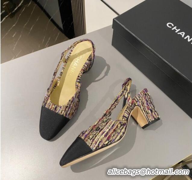 Generous Chanel Tweed & Grosgrain Slingbacks Pumps 6.5cm G31318 Black/Other 423130