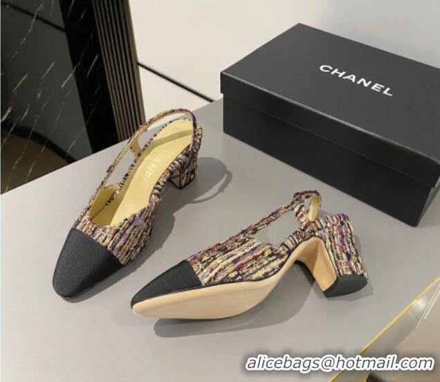 Generous Chanel Tweed & Grosgrain Slingbacks Pumps 6.5cm G31318 Black/Other 423130