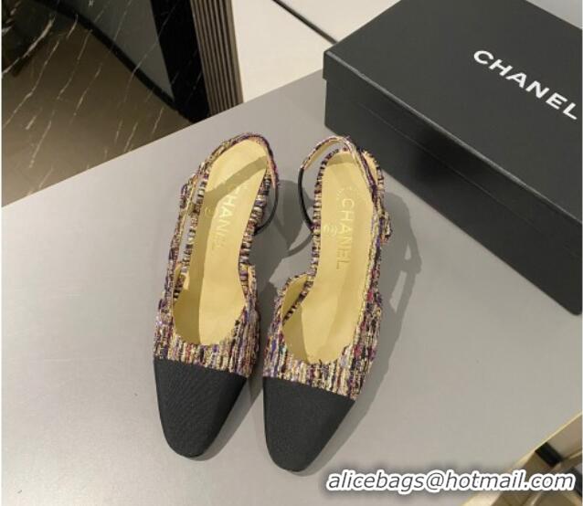 Generous Chanel Tweed & Grosgrain Slingbacks Pumps 6.5cm G31318 Black/Other 423130