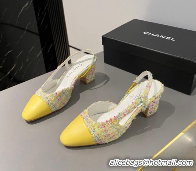 Good Product Chanel Tweed & Calfskin Slingbacks Pumps 6.5cm G31318 Yellow 423131