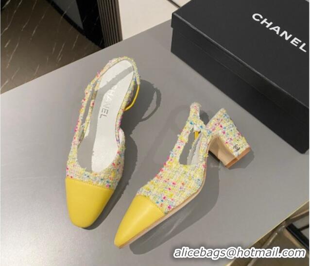 Good Product Chanel Tweed & Calfskin Slingbacks Pumps 6.5cm G31318 Yellow 423131