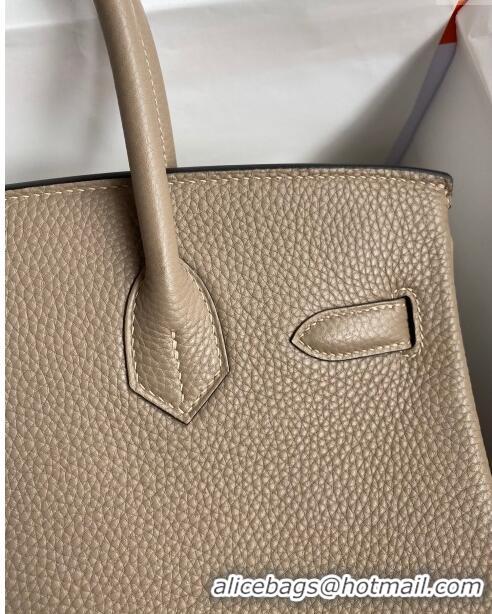 Super Quality Hermes Birkin 30cm Bag in Original Togo Leather Turtledove H30 Grey/Gold 2024 (Full Handmade)