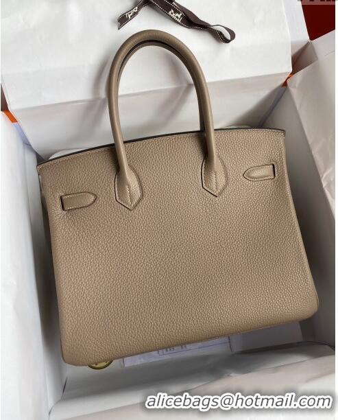 Super Quality Hermes Birkin 30cm Bag in Original Togo Leather Turtledove H30 Grey/Gold 2024 (Full Handmade)