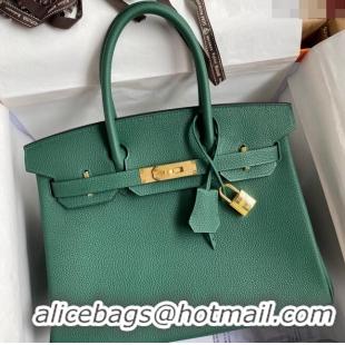 Reasonable Price Hermes Birkin 30cm Bag in Original Togo Leather H30 Peacock Green/Gold 2024 (Full Handmade)