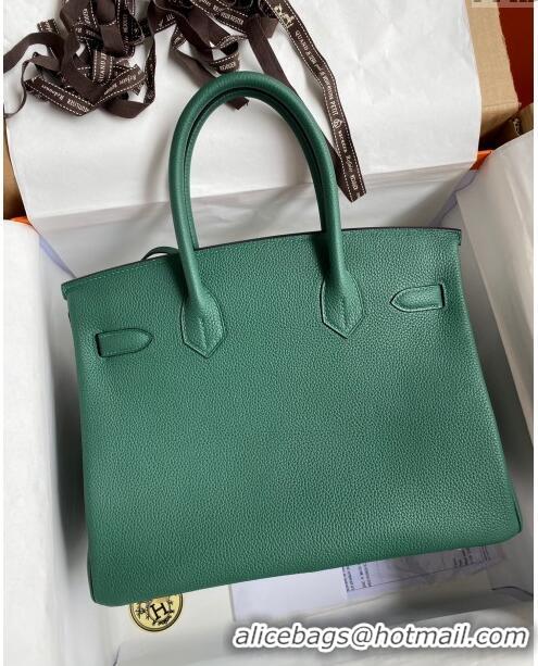 Reasonable Price Hermes Birkin 30cm Bag in Original Togo Leather H30 Peacock Green/Gold 2024 (Full Handmade)