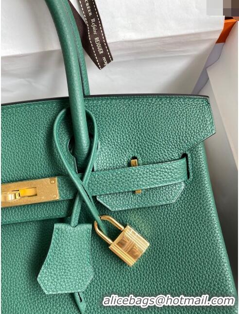 Reasonable Price Hermes Birkin 30cm Bag in Original Togo Leather H30 Peacock Green/Gold 2024 (Full Handmade)