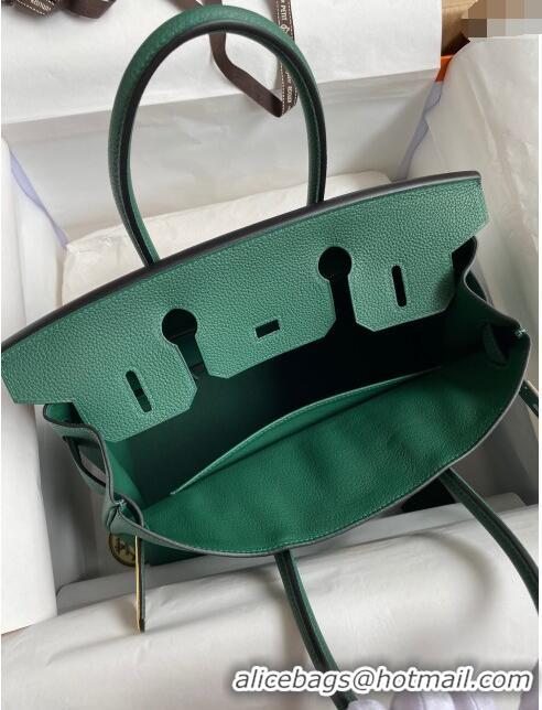 Reasonable Price Hermes Birkin 30cm Bag in Original Togo Leather H30 Peacock Green/Gold 2024 (Full Handmade)