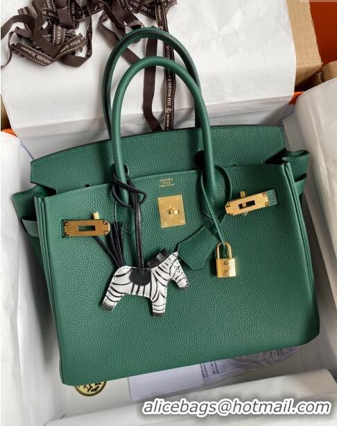 Reasonable Price Hermes Birkin 30cm Bag in Original Togo Leather H30 Peacock Green/Gold 2024 (Full Handmade)