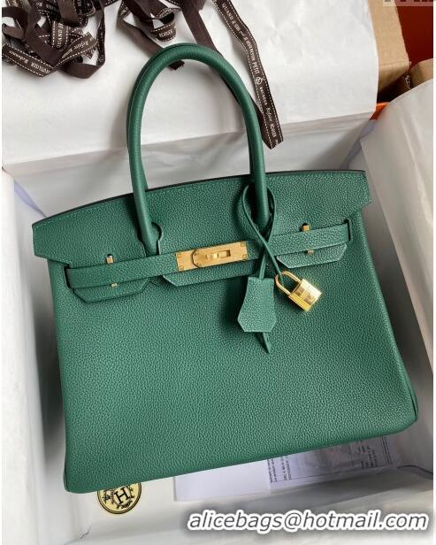 Reasonable Price Hermes Birkin 30cm Bag in Original Togo Leather H30 Peacock Green/Gold 2024 (Full Handmade)