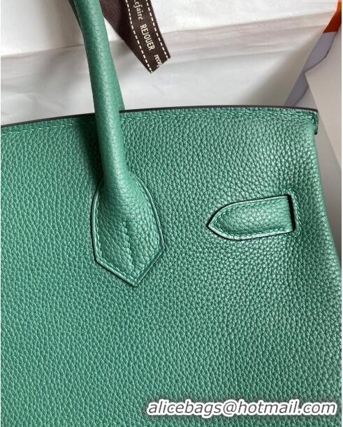 Reasonable Price Hermes Birkin 30cm Bag in Original Togo Leather H30 Peacock Green/Gold 2024 (Full Handmade)