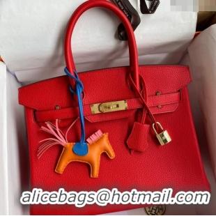 New Design Hermes Birkin 30cm Bag in Original Togo Leather H30 National Flag Red/Gold 2024 (Full Handmade)