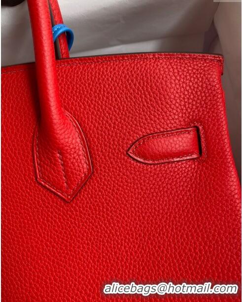 New Design Hermes Birkin 30cm Bag in Original Togo Leather H30 National Flag Red/Gold 2024 (Full Handmade)