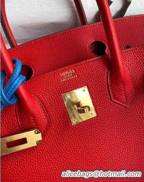 New Design Hermes Birkin 30cm Bag in Original Togo Leather H30 National Flag Red/Gold 2024 (Full Handmade)