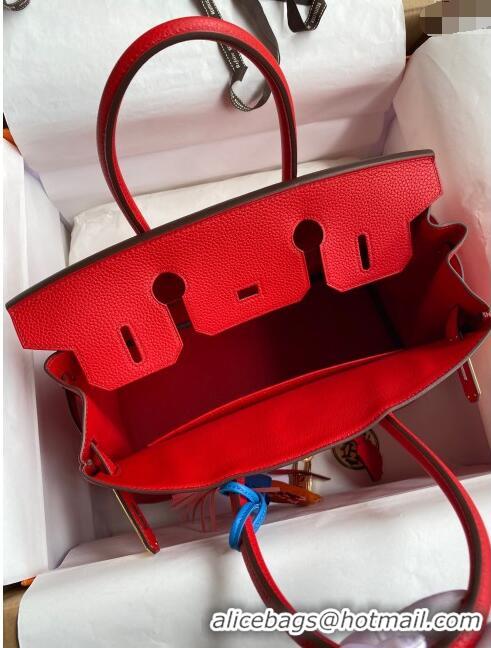 New Design Hermes Birkin 30cm Bag in Original Togo Leather H30 National Flag Red/Gold 2024 (Full Handmade)