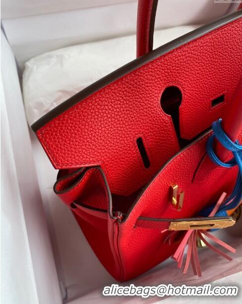 New Design Hermes Birkin 30cm Bag in Original Togo Leather H30 National Flag Red/Gold 2024 (Full Handmade)