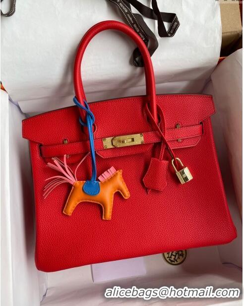 New Design Hermes Birkin 30cm Bag in Original Togo Leather H30 National Flag Red/Gold 2024 (Full Handmade)