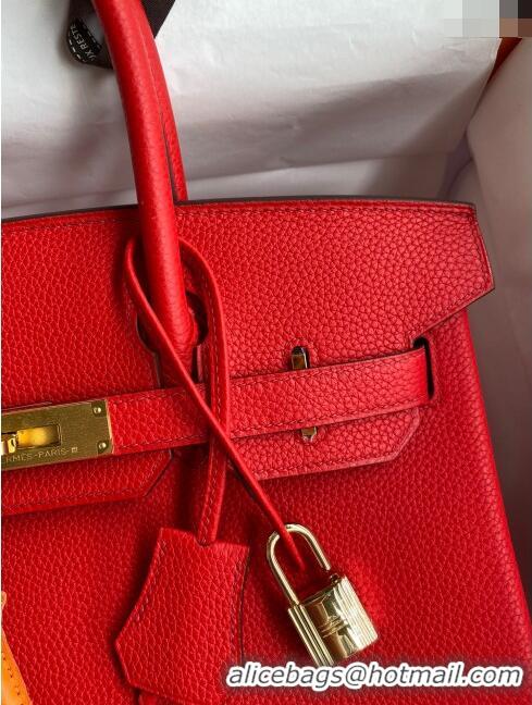 New Design Hermes Birkin 30cm Bag in Original Togo Leather H30 National Flag Red/Gold 2024 (Full Handmade)