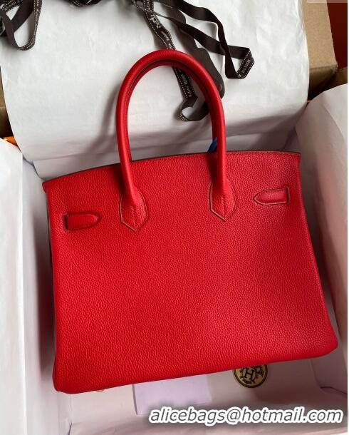 New Design Hermes Birkin 30cm Bag in Original Togo Leather H30 National Flag Red/Gold 2024 (Full Handmade)