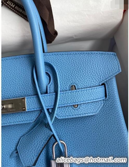 Top Grade Hermes Birkin 30cm Bag in Original Togo Leather H30 Paradiso Blue/Silver 2024 (Full Handmade)