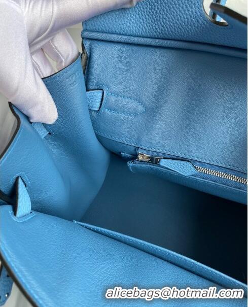 Top Grade Hermes Birkin 30cm Bag in Original Togo Leather H30 Paradiso Blue/Silver 2024 (Full Handmade)