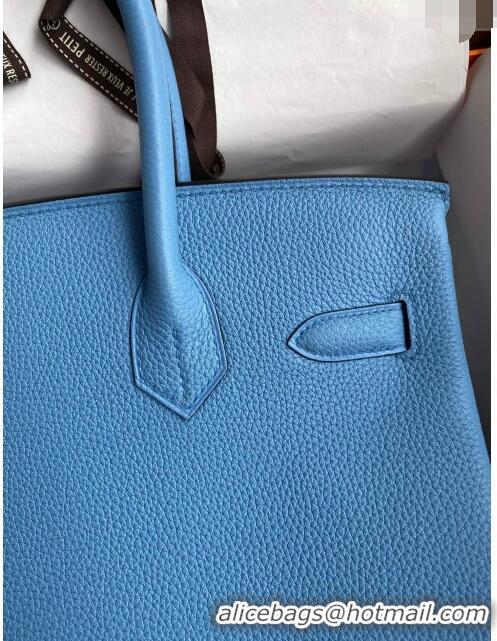 Top Grade Hermes Birkin 30cm Bag in Original Togo Leather H30 Paradiso Blue/Silver 2024 (Full Handmade)