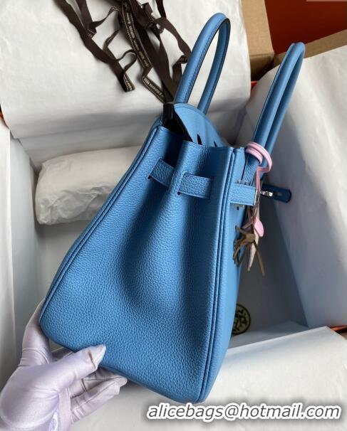 Top Grade Hermes Birkin 30cm Bag in Original Togo Leather H30 Paradiso Blue/Silver 2024 (Full Handmade)