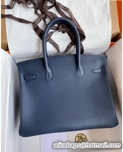 Top Grade Hermes Birkin 30cm Bag in Original Togo Leather H30 Royal Blue/Gold 2024 (Full Handmade)