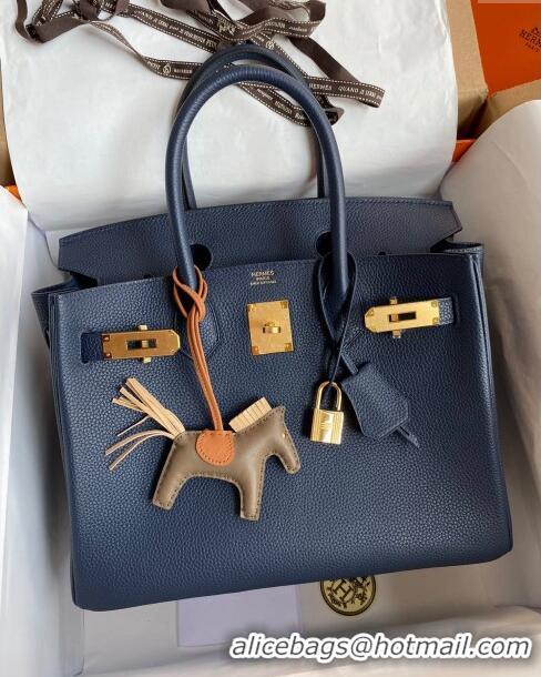 Top Grade Hermes Birkin 30cm Bag in Original Togo Leather H30 Royal Blue/Gold 2024 (Full Handmade)