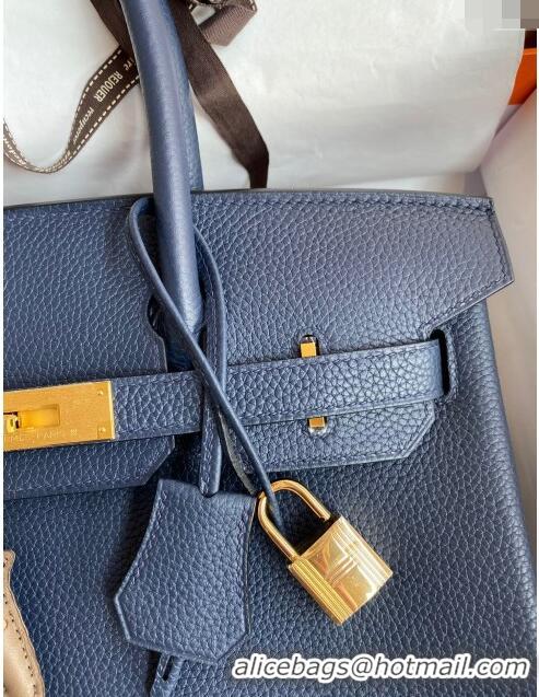 Top Grade Hermes Birkin 30cm Bag in Original Togo Leather H30 Royal Blue/Gold 2024 (Full Handmade)