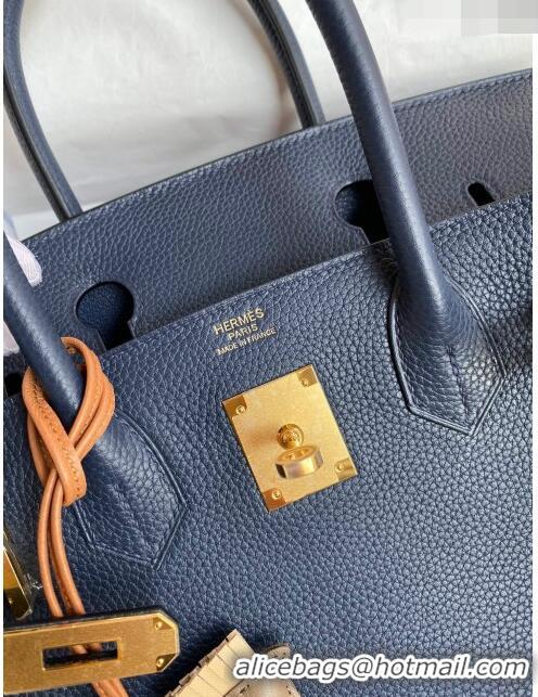 Top Grade Hermes Birkin 30cm Bag in Original Togo Leather H30 Royal Blue/Gold 2024 (Full Handmade)