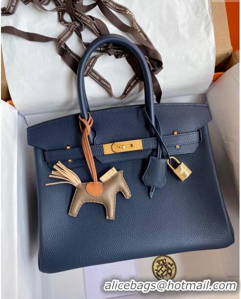 Top Grade Hermes Birkin 30cm Bag in Original Togo Leather H30 Royal Blue/Gold 2024 (Full Handmade)