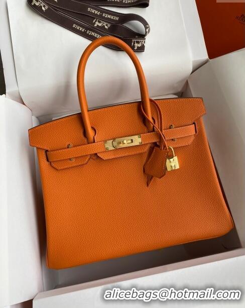 Well Crafted Hermes Birkin 30cm Bag in Original Togo Leather H30 Orange/Gold 2024 (Full Handmade)